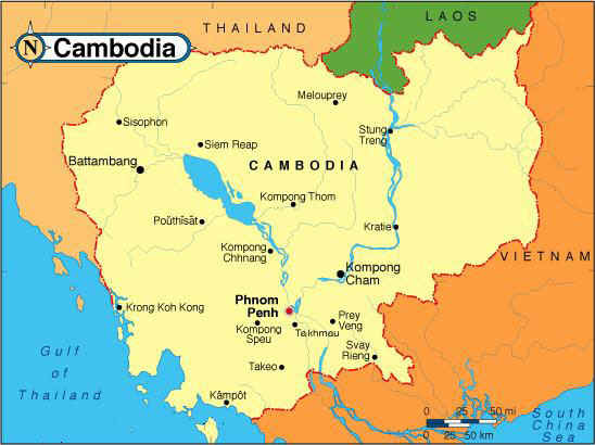 ما هي حدود دولة كمبوديا؟